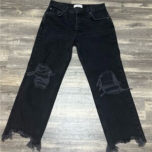 Free People Black Distressed Straight Leg Jeans Size 26